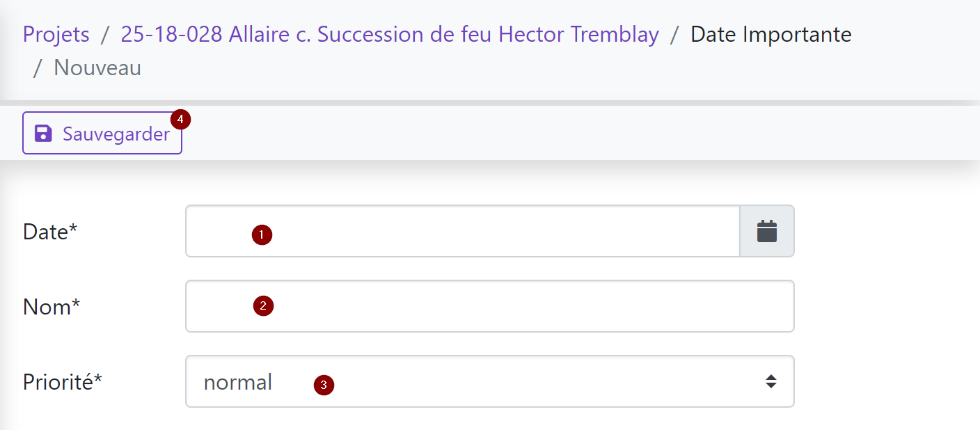 Création d’une date importante