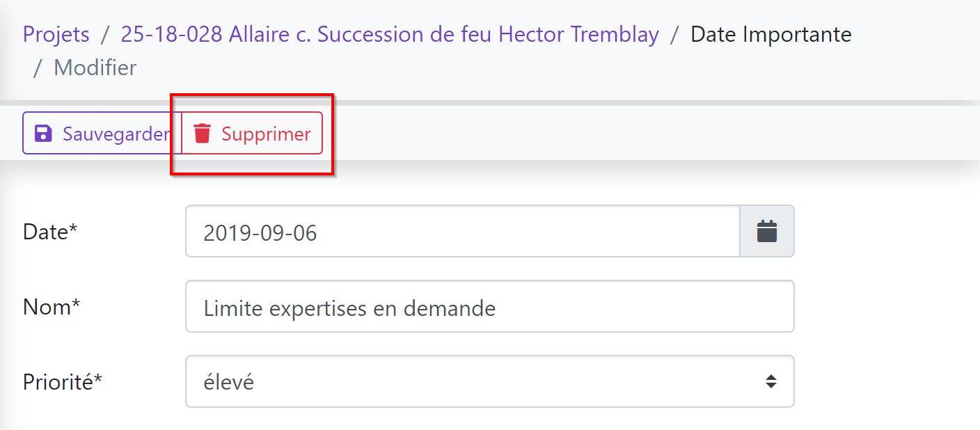 Suppression d’une date importante