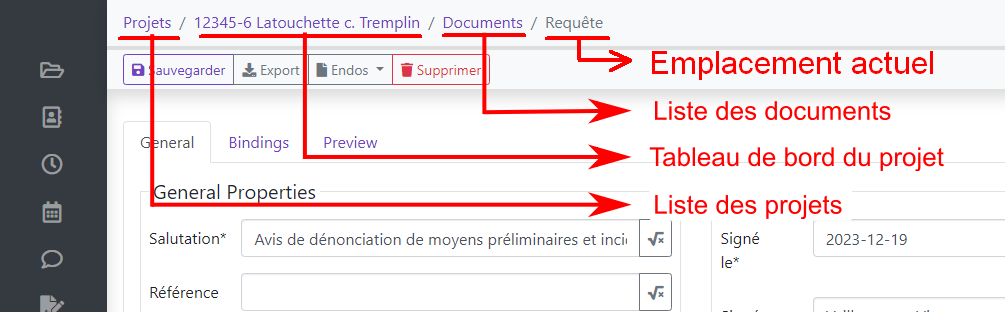 Détails de la barre de navigation